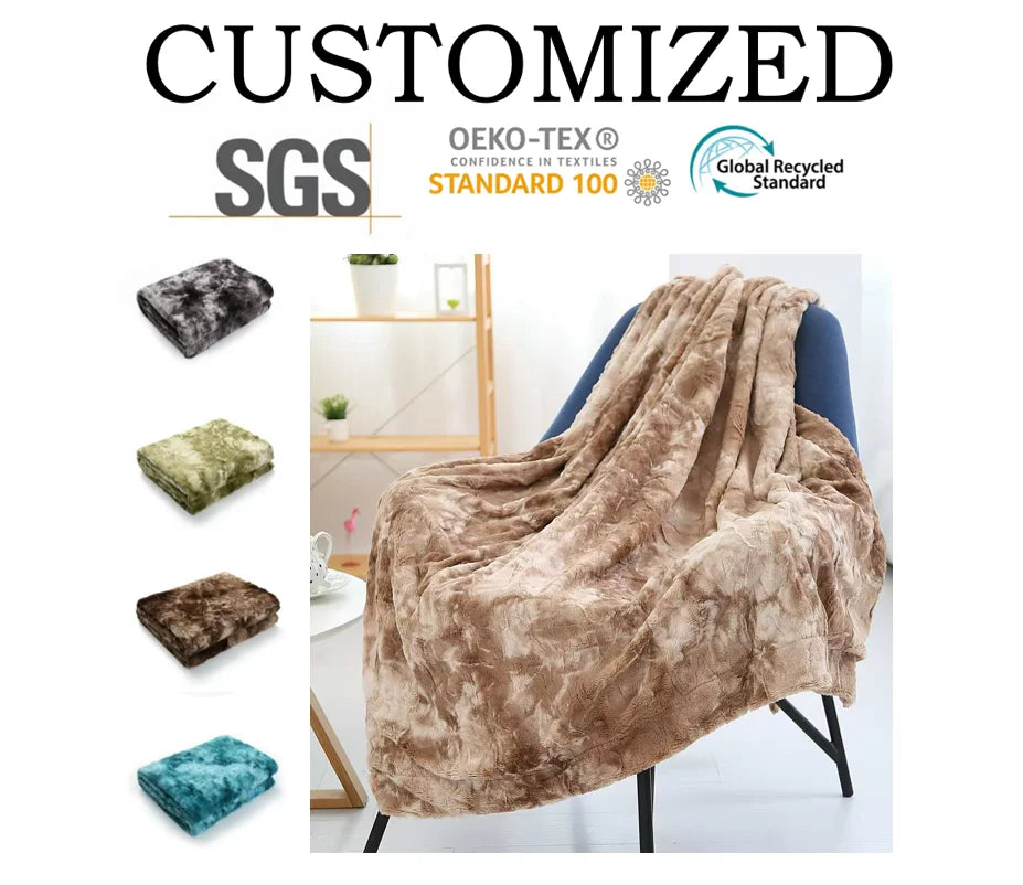 Luxury Artificial Fur Polyester Knitted Plush Hug Bed Throw Blanket Four Seasons Home Use
