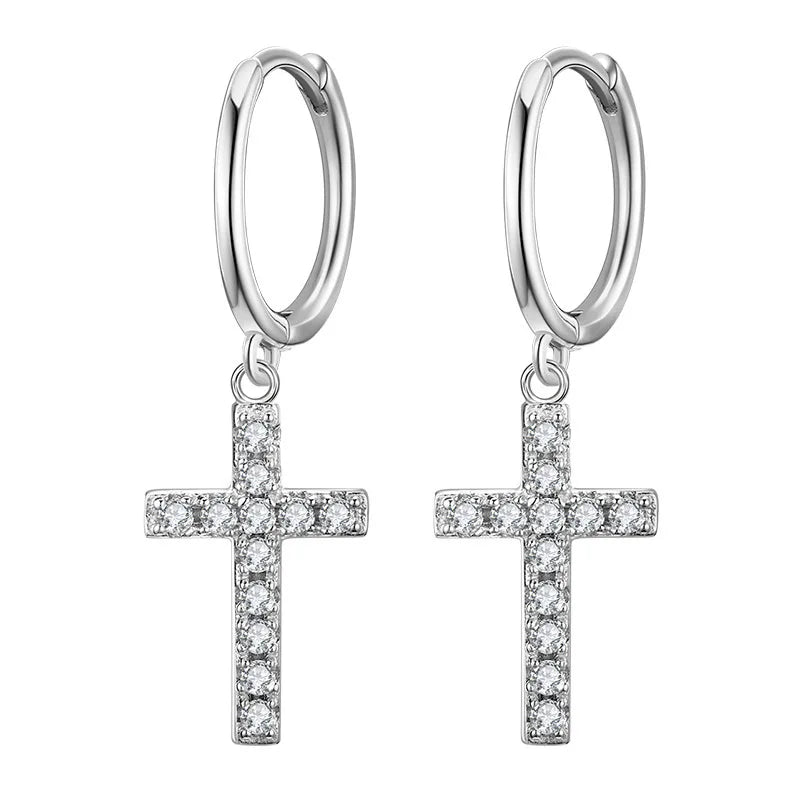 REETI 925 Sterling Silver Earring Zircon Cross Hoop Earrings for Women Gift Fashion Jewelry