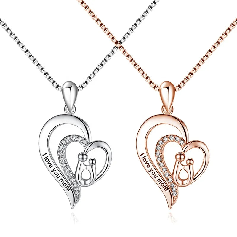 GP115 925 Sterling Silver Letter Heart Pendant for Necklace Fashionable Gold Plated with Zircon Mother's Day Gift for Mom's Love