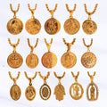 18K Gold Plated Guadalupe Virgin Mary Necklace Religious Bible Jesus Piece Necklace Men Women Saint Michael Hamsa Hand Necklace