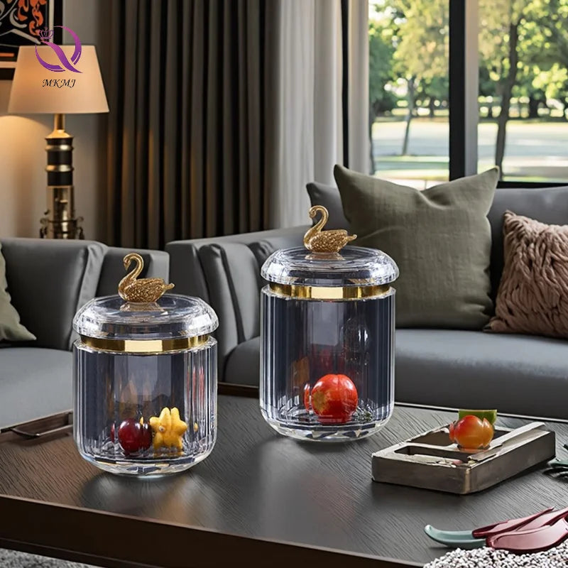 Clear Crystal Candy Jar Elegant Lady's Ornament Gold Metal Jewelry Box Small Crystal Storage Jar Interior Home Decoration