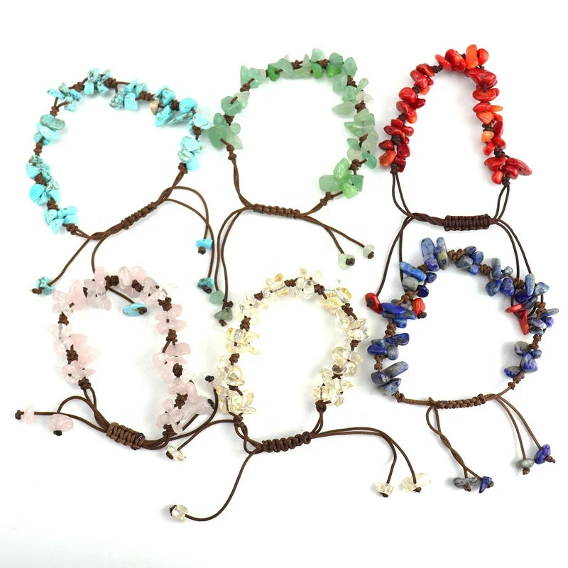 New Natural Crystal Agate Gravel Hand Braided Bracelet Adjustable Chakra Healing Crystal Bracelet