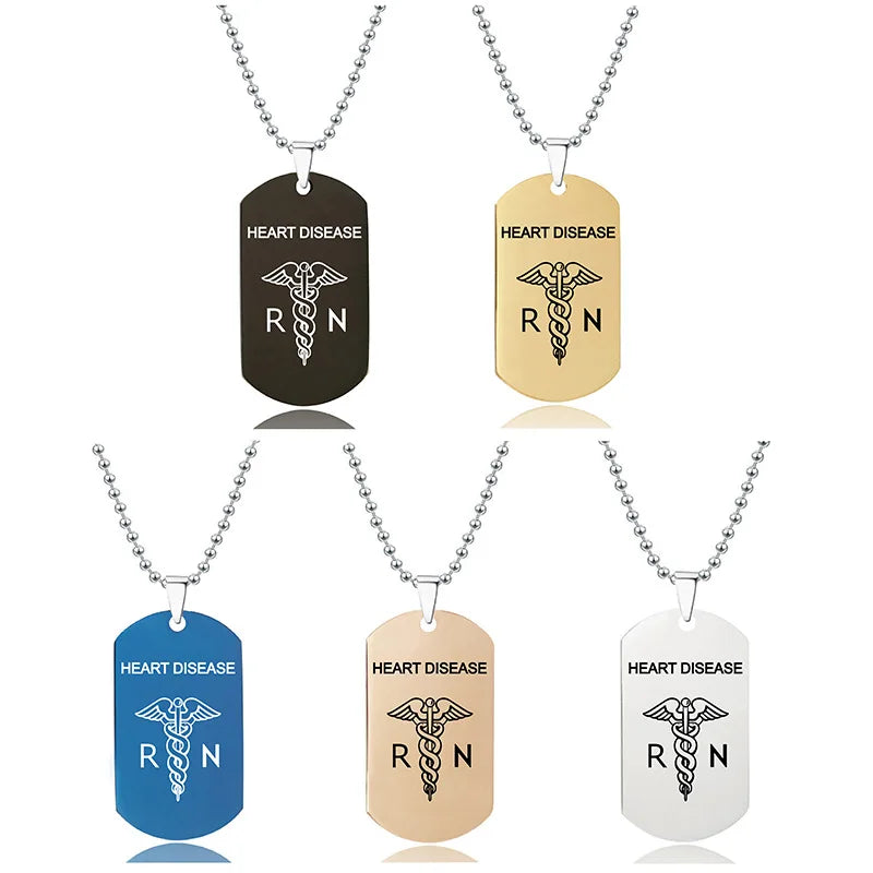 Stainless Steel Caduceus Allergy Pacemaker COPD Alzheimer's Seizures Hypoglycemia High Blood Addison Lung Heart Disease Necklace