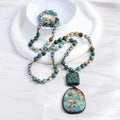 New Fashion Bohemian Ethnic Style 8mm Natural Stone Glass Knot Necklace Square African Turquoise Irregular Pendant Necklace