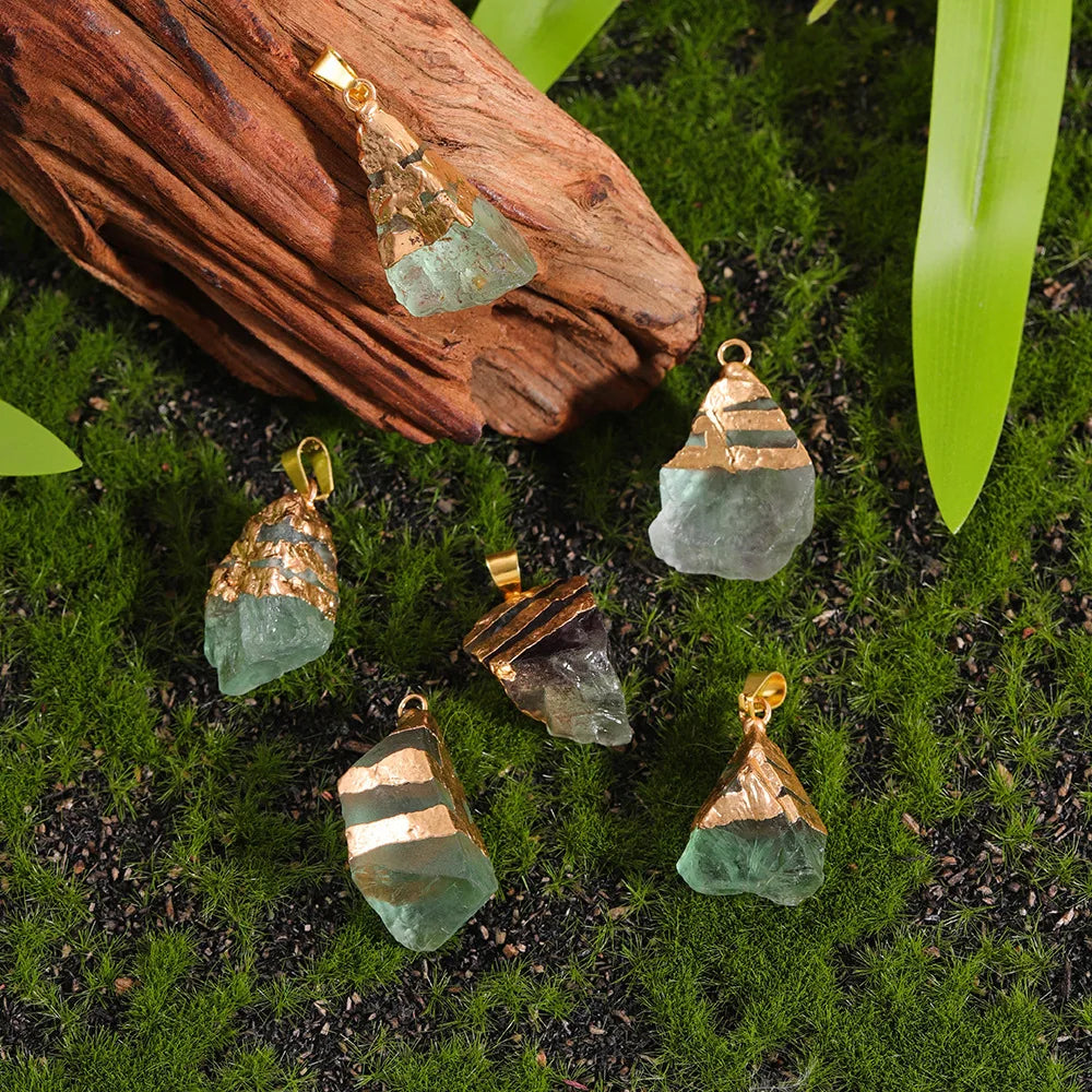 Irregular Natural Green Crystal Quartz Raw Stone Fluorite Necklace