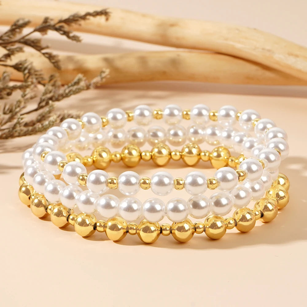 Go2boho 18K Gold Filled Plated Beaded Fashion Jewelry Set Delicate Imitation Pearl Design Gold Plated Beaded Bracelets for Women