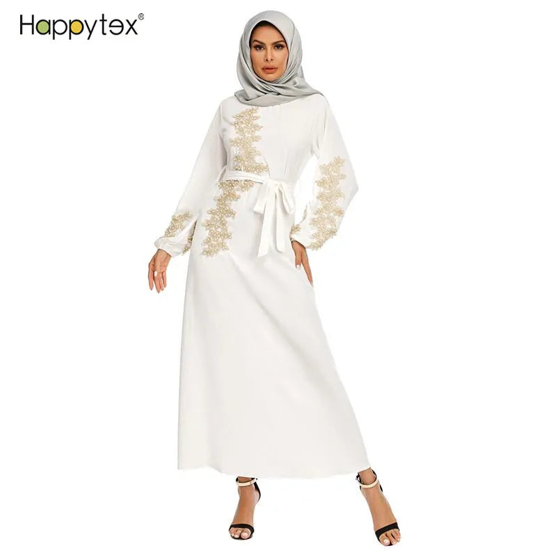 Wholesale Fashion Long Sleeve Trendy Ladies Embroidery Abaya Dubai Islamic Prayer Dress Women Muslim for Daily Wear With Belt