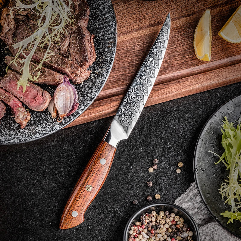 5 Inch Japanese High Carbon 67 Layers Damascus Steel Kitchen Chef Steak Knife Luxury Kitchen Steak Knife with Rosewood Handle