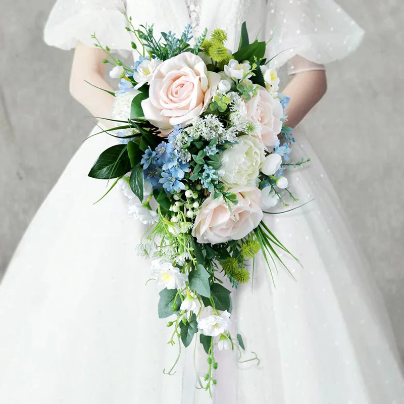 Morili Water Drops Holding Flowers for Wedding Outdoor Wedding Photography Bride Holding Flowers Bridal Bouquet MB18