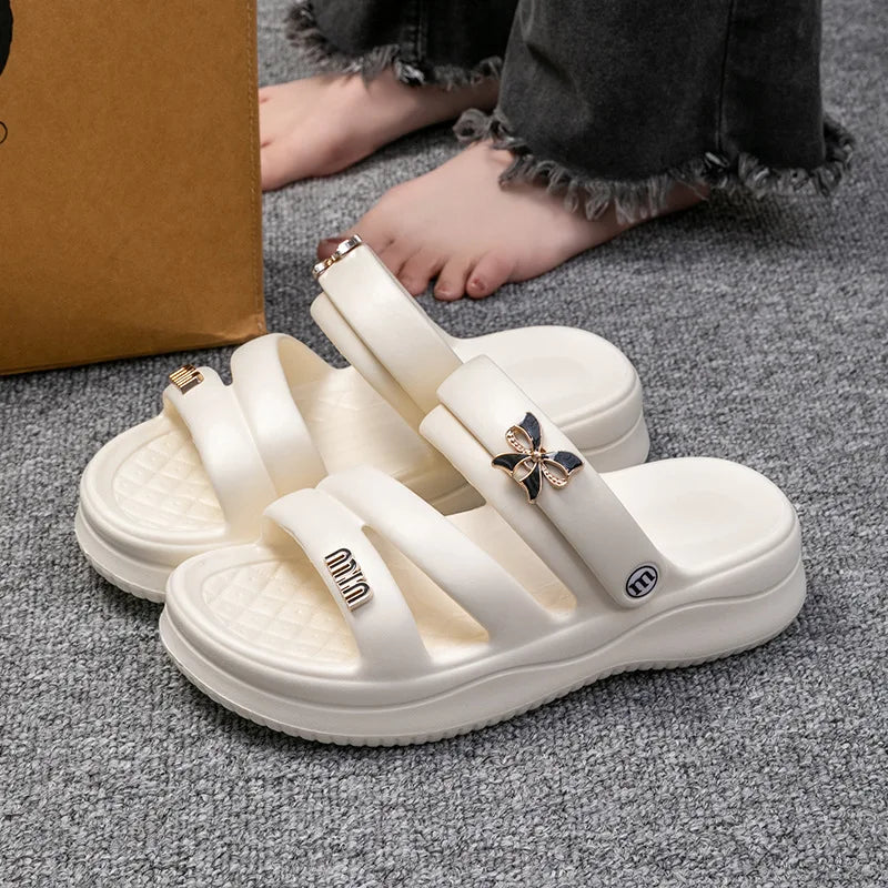 Women's Fashion Metal Chain Lightweight Casual Shoes Thick Bottom Non-slip Ladies Slippers Convenient Comfortable Women's Shoes