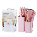 19-Piece Kitchen Gadget Tool Silicone Kitchen Utensil Set with Wooden Handle and Cuttings Board Storage Bucket