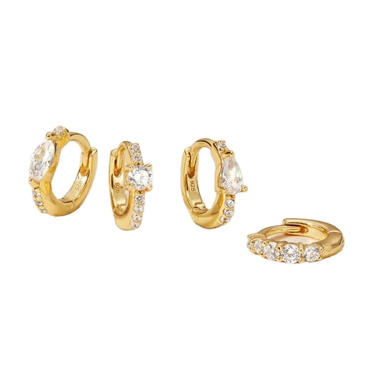 Hot Selling 14K/18K Gold Plated 925 Sterling Silver Popular Fine Jewelry Multi Shape Cut CZ Diamond Huggie Earring Wholesale