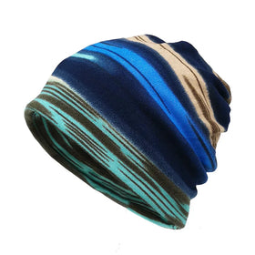 Custom logo Women Winter Stripe Print Fleece Rainbow Cap Hood Hairband Slouchy Baggy Beanie Hat for Men