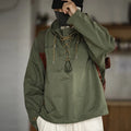 Men's Hooded Pullover Long Sleeve Parker Jacket Drawstring Neckline Workwear Jacket Green Male Casual Sweatshirts Printed Tops