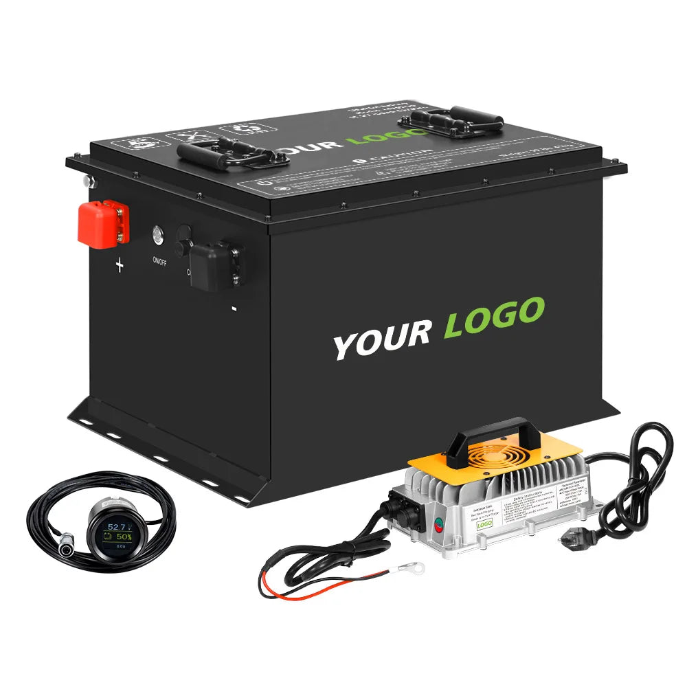 6000+ Cycles 48V 150Ah Golf Cart Lithium Battery Built-in Smart 250A BMS with Touch Monitor and 28-Amp Charger APP Supported