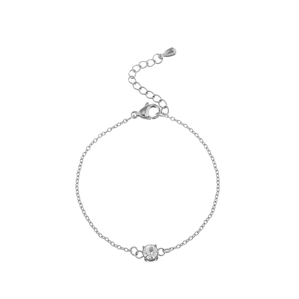 Women's Stainless Steel Bracelet Shiny Zircon Fine Chain Link 18K Gold Plated Minimalist High Quality Adjustable Gift