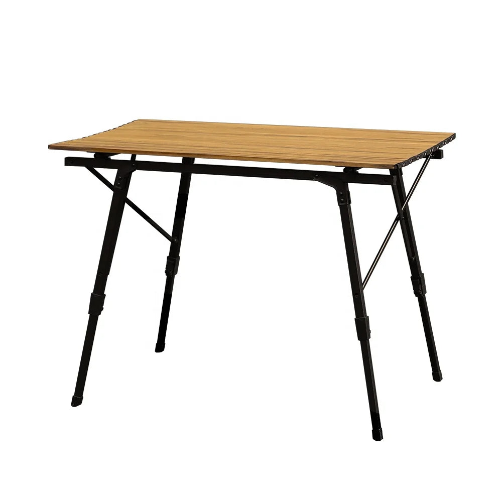 KINGGEAR Modern Outdoor Aluminum Wood Pattern Table Top Height Adjustable Folding Picnic Camping Table