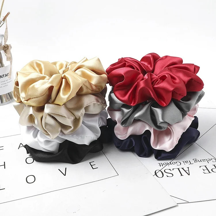 MIO Solid Color Elastic Hair Scrunchies Shimmer Satin Fabric 18-20 Cm Oversized Hair Rope Bands for Women Girls Lady Hair Tie