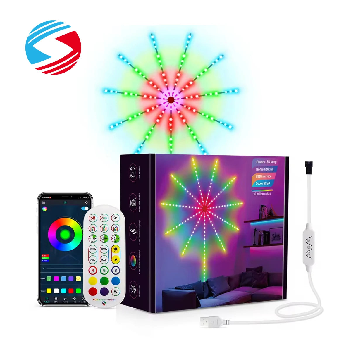 5V SMD5050 RGB Multiple Color Music and Voice Sync Mode App Control USB RGB Smart Led Fireworks Lights