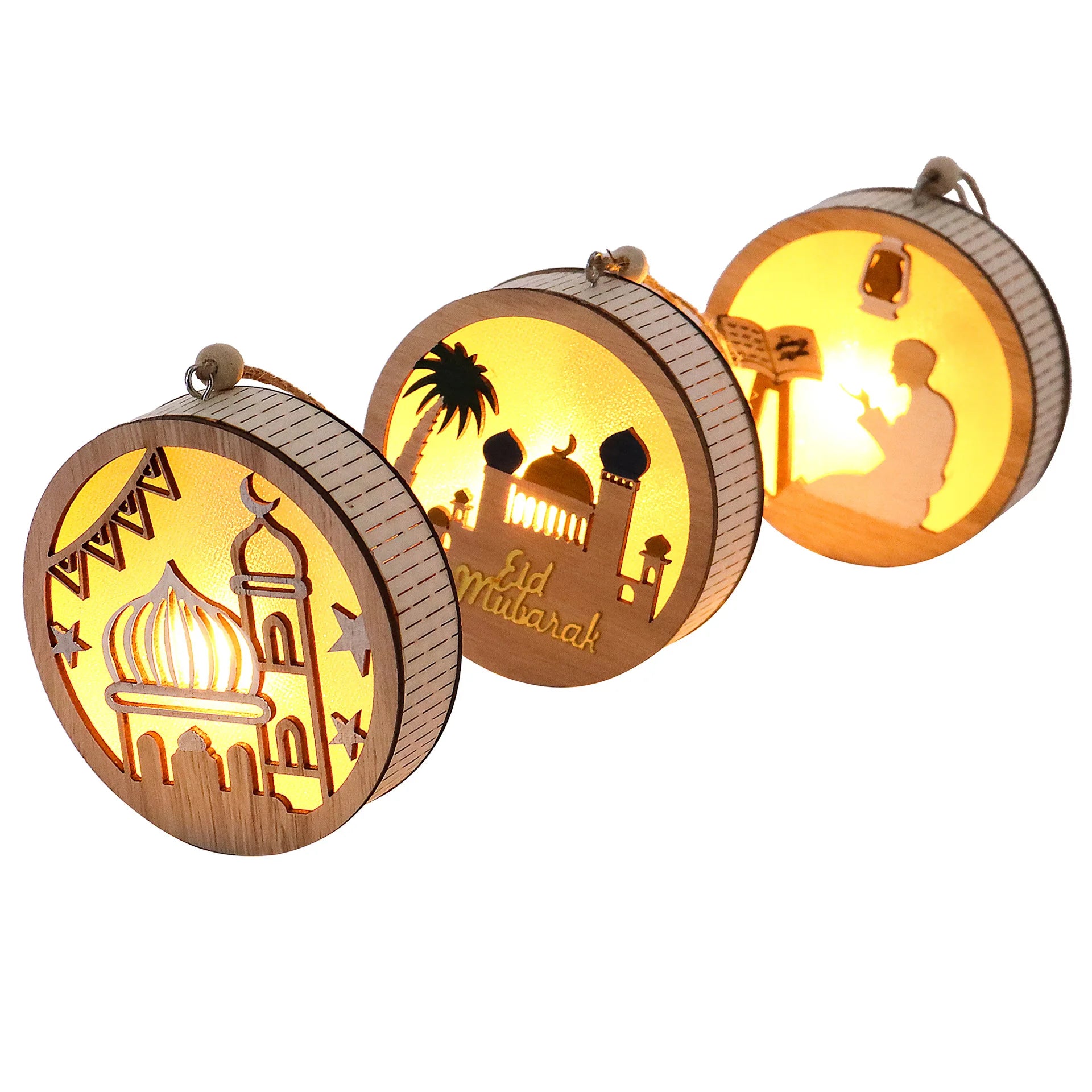 Eid Mubarak Wooden Craft LED String Light Moon Star Craft Ramadan Muslim Islam Ornaments Home Craft Ramadan Decoration