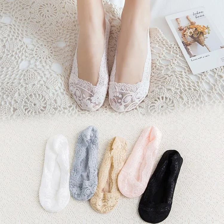 Wholesale Bulk Summer Thin Lace Invisible Socks Ladies Non Slip No Show Socks for Women