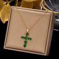 Wholesale High Quality Cross Zircon Pendant 18K Stainless Steel Gold Plated Fashion Long Chain Necklace with Pendant