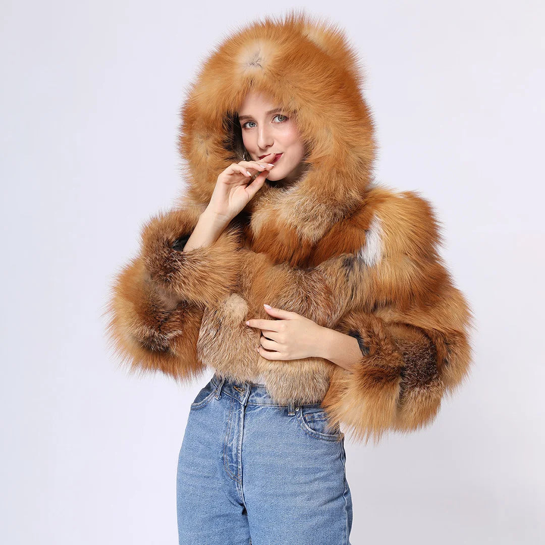Wholesale Winter Ladies Natural Genuine Red Fox Fur Coat Luxury