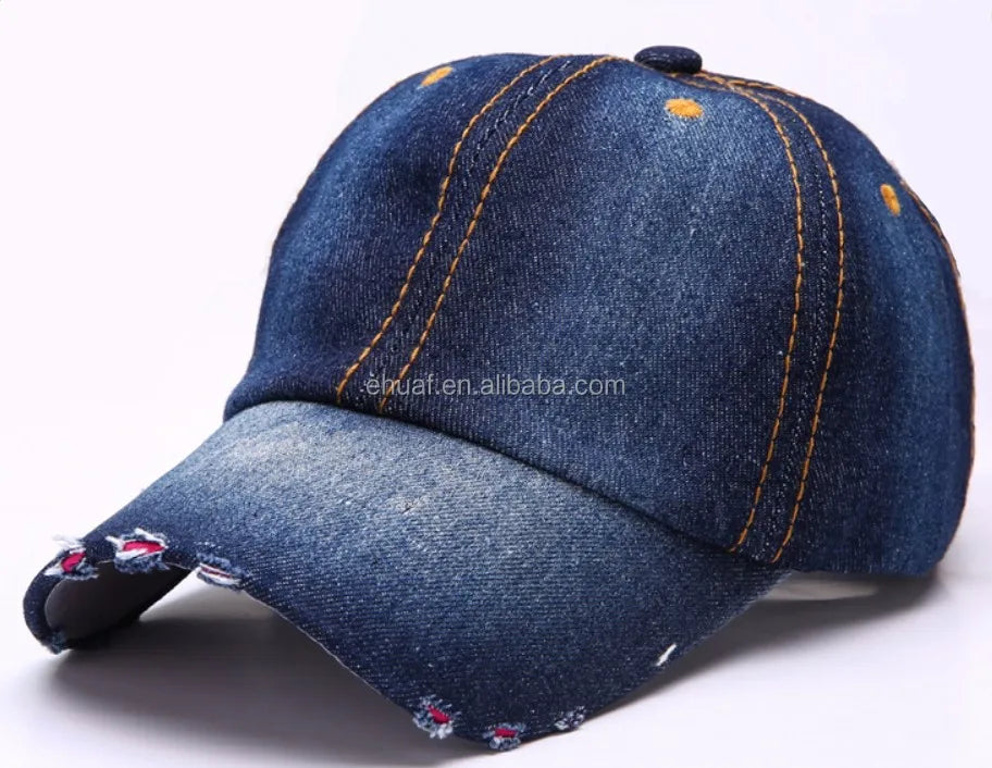 Classic Blank Denim Hat Cotton Heavy Washed Vintage Broken Bill Distressed Denim Cap