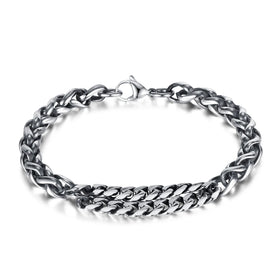 European Vintage Double Layer Charm Stainless Steel Silver Plated Bracelet Personalized Hip Hop Punk Fashion Unisex Gift