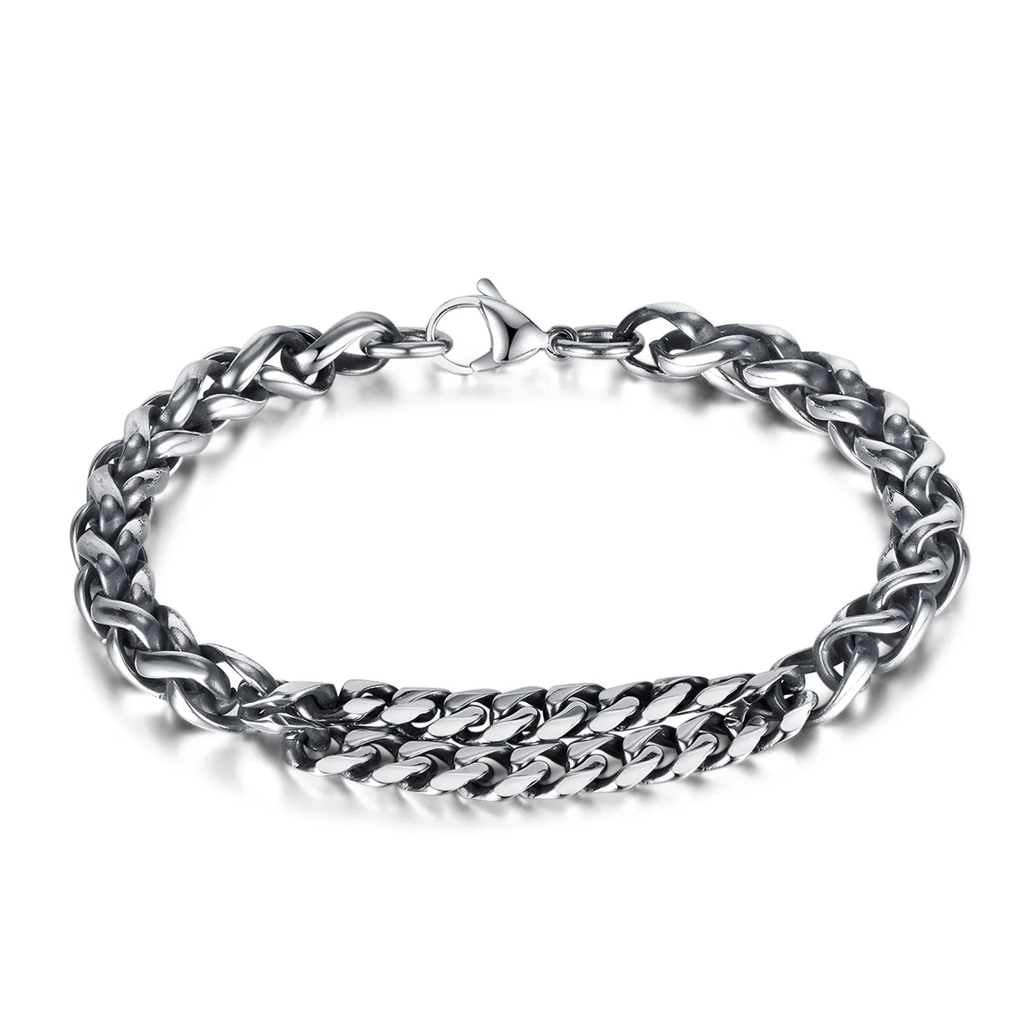 European Vintage Double Layer Charm Stainless Steel Silver Plated Bracelet Personalized Hip Hop Punk Fashion Unisex Gift