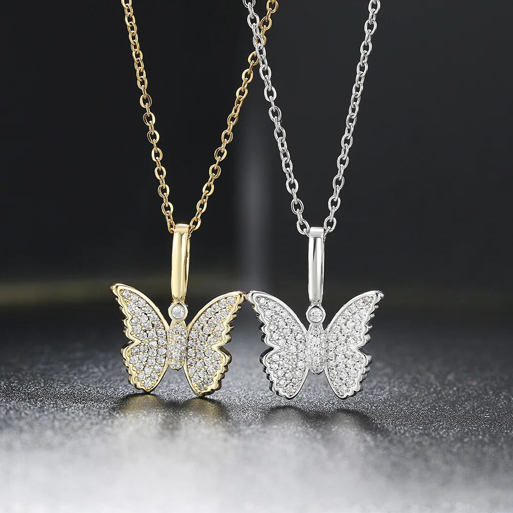 Iced Out Butterfly Pendant Necklace Women Aesthetic Korean Fashion Crystal Choker Chain on the Neck Gold Color Jewelry