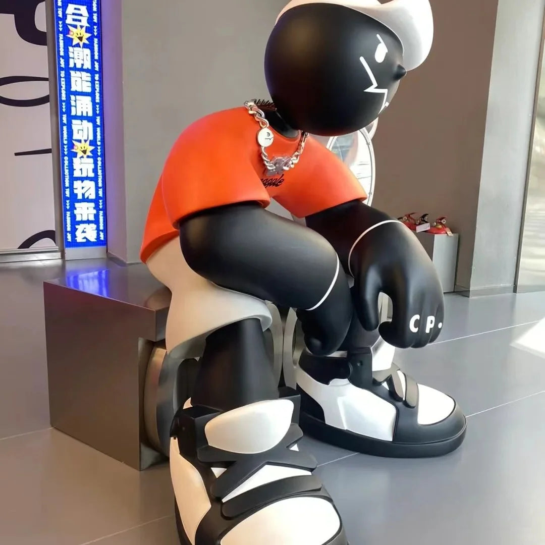Hip Hop Boy Fiberglass Resin Sculpture for Outdoor Market Decoration Customizable Size and Color