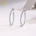 Classic 2mm Moissanite Rhodium Plated Circle Hoop Earrings Round 925 Sterling Silver Huggie Earrings for Women