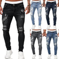 Men's Jeans Pants Cut Holes Trend Black Slim Pants Men