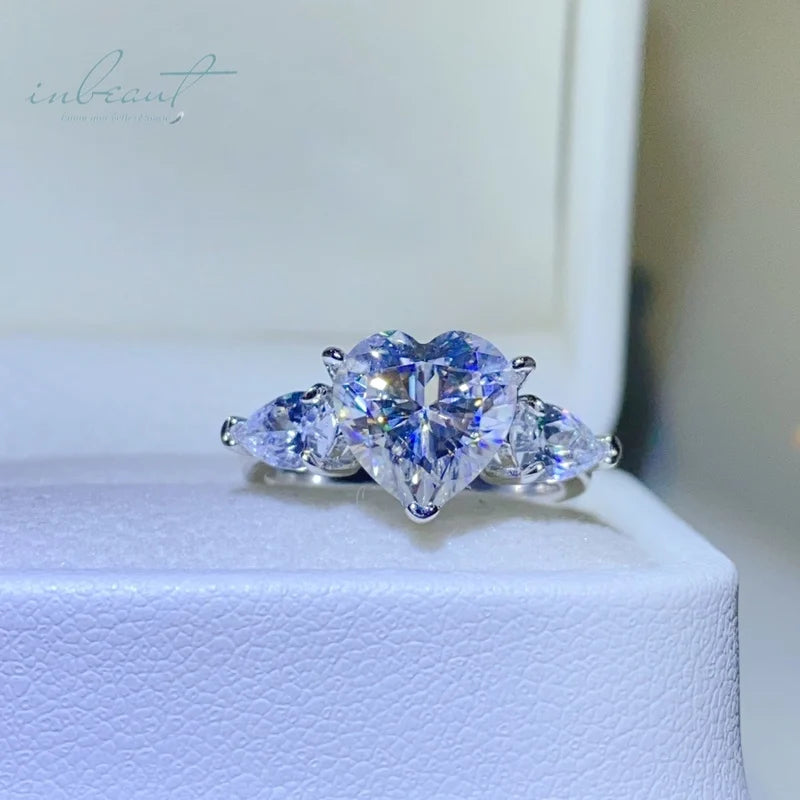 Silver 925 Original 3 Carat Brilliant Cut Diamond Test Past D Color Heart Moissanite Wedding Ring for Women Gemstone Jewelry
