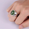 Artificial Hetian Jade Green Gemstone Ring for Wedding & Party Classic Style Silver/Gold Plated for Business Clasp