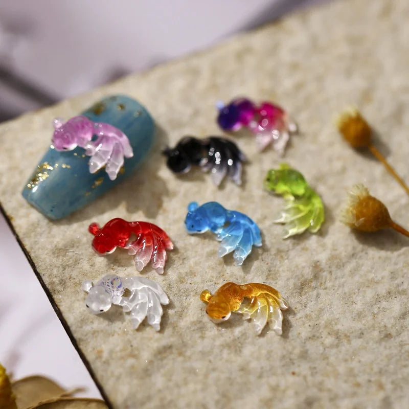 Goldfish Color Three-dimensional Plastic Crystal Nail Art Charms 10pcs 3D Rainbow Mermaid Tail Set