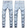 AeeDenim Wholesale OEM LOGO Ripped Knee Frayed Small Straight Slim Jeans European and American Men's Stretch Trousers