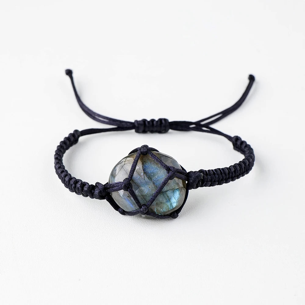 Wholesale Natural Stone Crafts Energy Quartz Blue Labradorite Hand Woven Bracelets