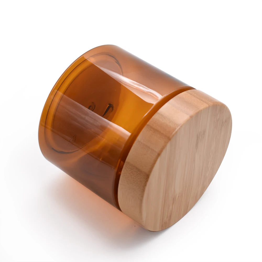 Bamboo Cover Engraved Cover Pot Body Butter Lotion Storage 150ml 250m Matte Amber Pet Plastic Jar