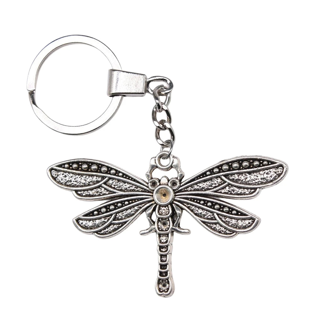 WYSIWYG 71x42mm Antique Silver Plated Zinc Alloy Dragonfly Key Chain Souvenirs Gift P2-ABD-C11036