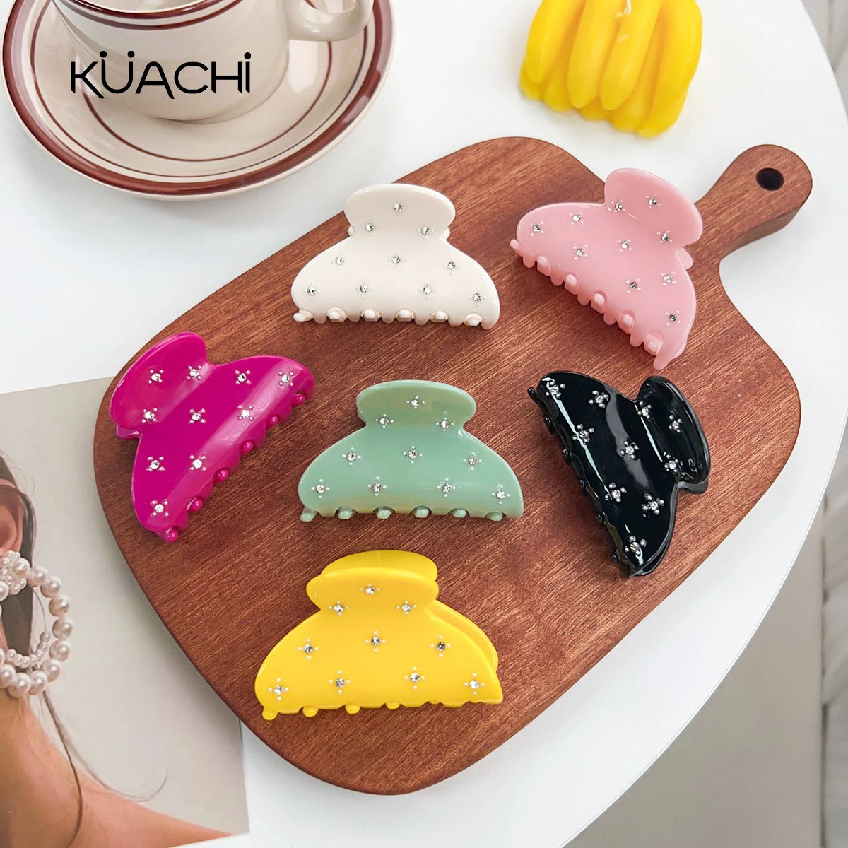KUACHI Wholesale Custom Cellulose Acetate Hair Claw Fashion Luxury Cute Rhinestone Hair Claws Women Hair Accessories