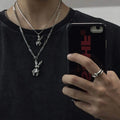 HOVANCI Gothic Double Layer Easter Bunny Necklace Trendy Link Chain Fashion Jewelry for Men for Weddings and Parties