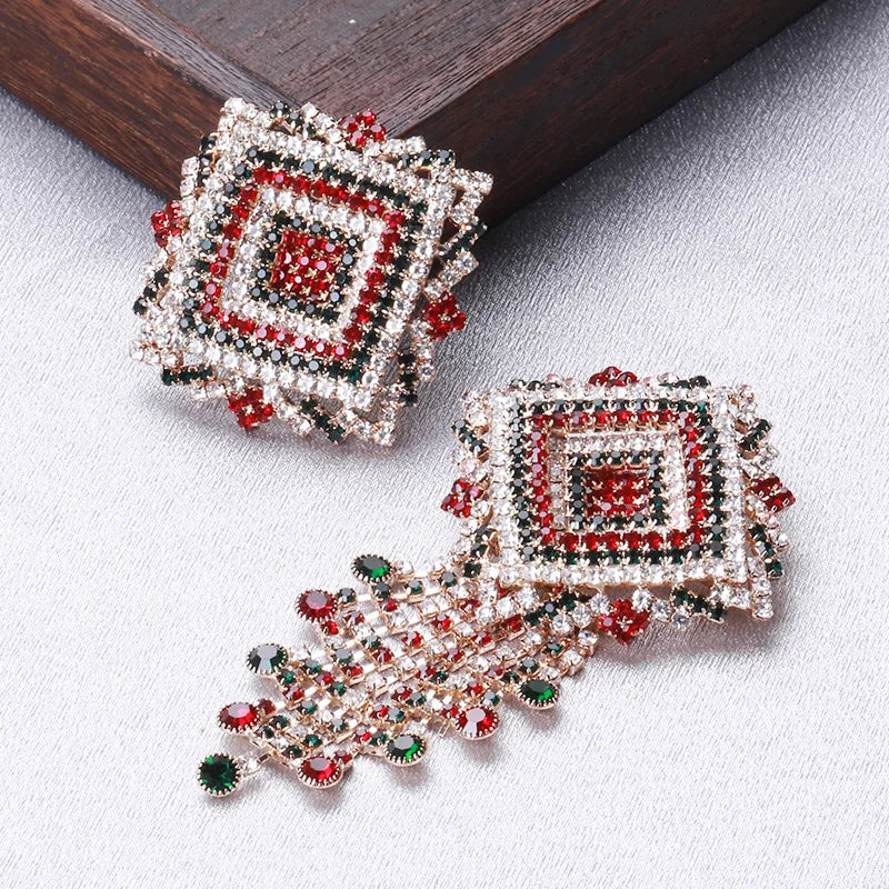 High Quality Metal Rhomboid Tassel Brooch Pin Colorful Rhinestone Diamond Plated Flower Wedding Hijab Clothes Bags