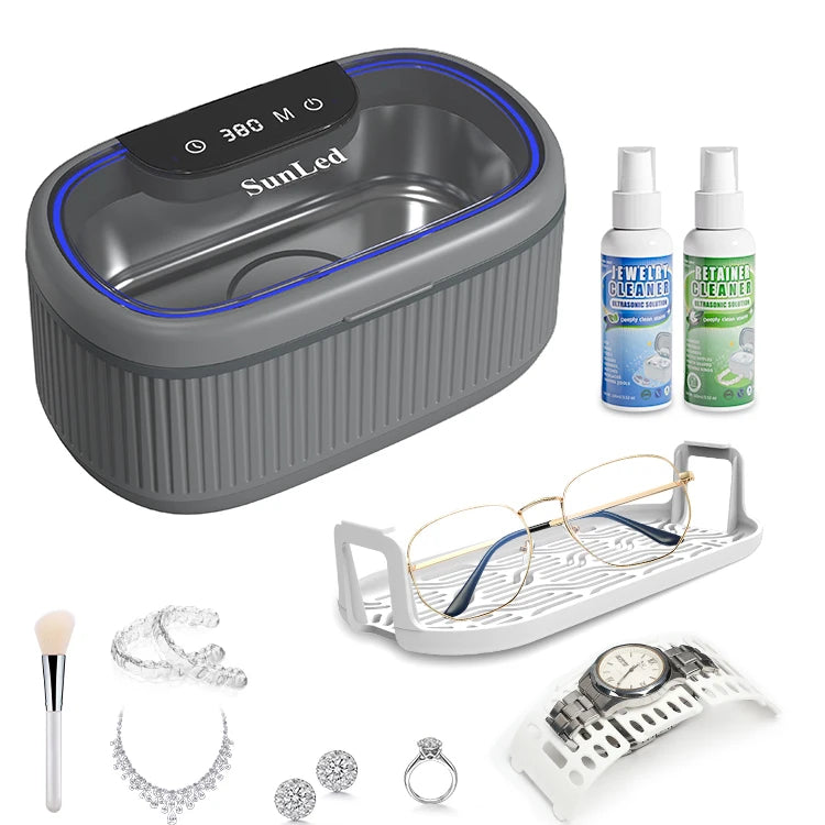 Ultrasonic Cleaner Manufacturer Sunled Innovation Black Touchscreen Digital Mini Ultrasonic Eyewear Cleaner with Liquid Set