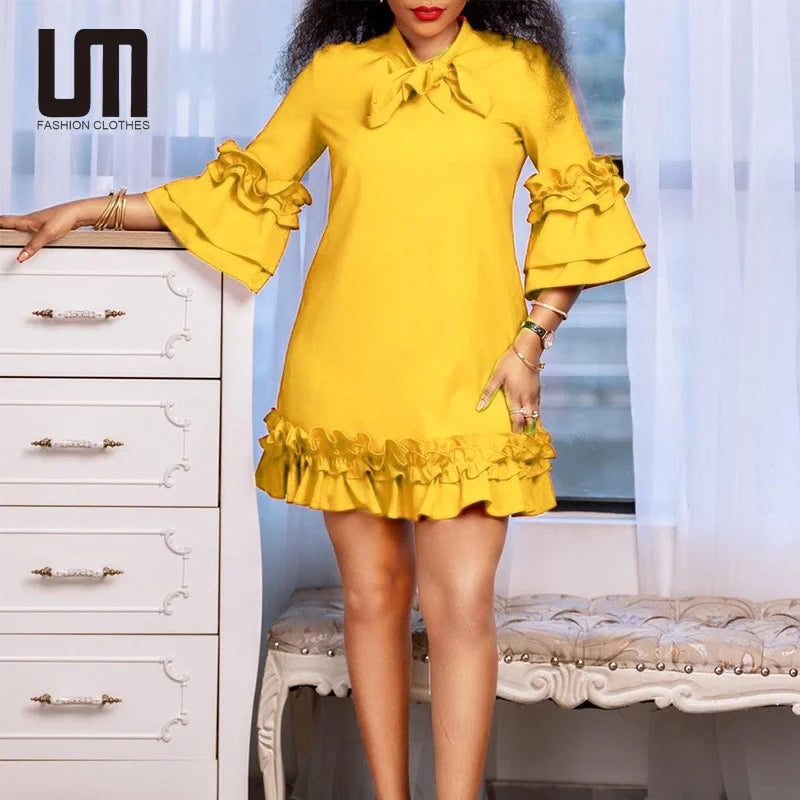 OEM Cheap New Arrivals African Fashion Woman Elegant Loose Long Sleeve Plus Size 3XL Dresses
