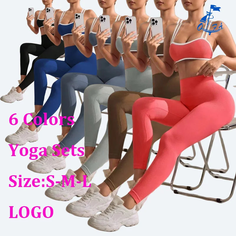 Custom Logo Women Bra Scrunch Butt Leggings Yoga Sets Gym Fitness Sets Active wear Workout Running Clothes Sports wear