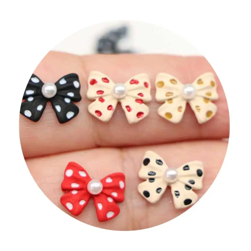 Wholesale Zinc Alloy Bowknot Flatback Charms with Pearl Beads Decorations for Nail Art