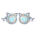 Cute Cat Opal Stud Earrings Trendy 925 Silver Jewelry for Women & Girls for Anniversary Party & Gift