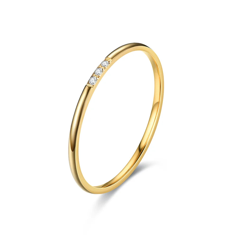 Fanyue 2023 Custom Gold Plated Stainless Steel Cluster Rings Trendy Three Rhinestone Diamond Jewelry